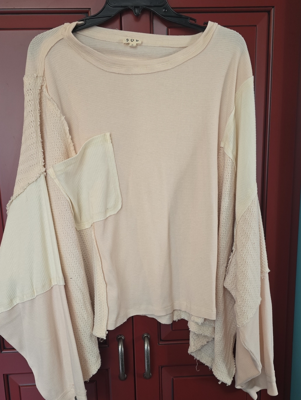 POL Cream Patchwork Long Sleeve Sweatshirt